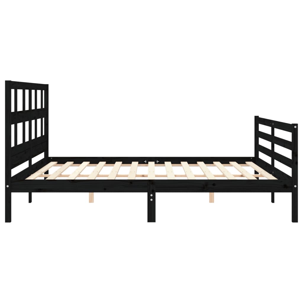 fekete tömör fa ágykeret fejtámlával 200 x 200 cm
