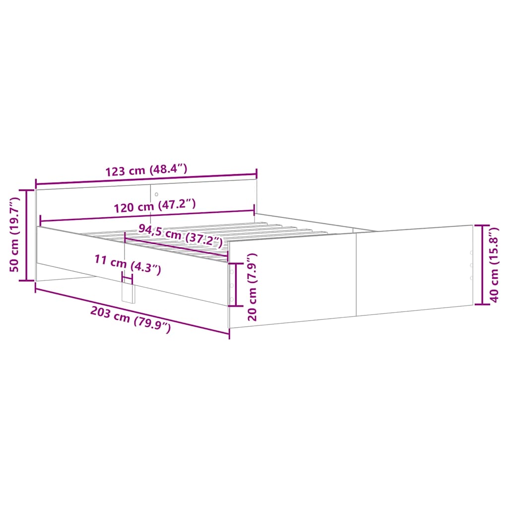 sonoma tölgy színű ágykeret fej- és lábtámlával 120 x 200 cm