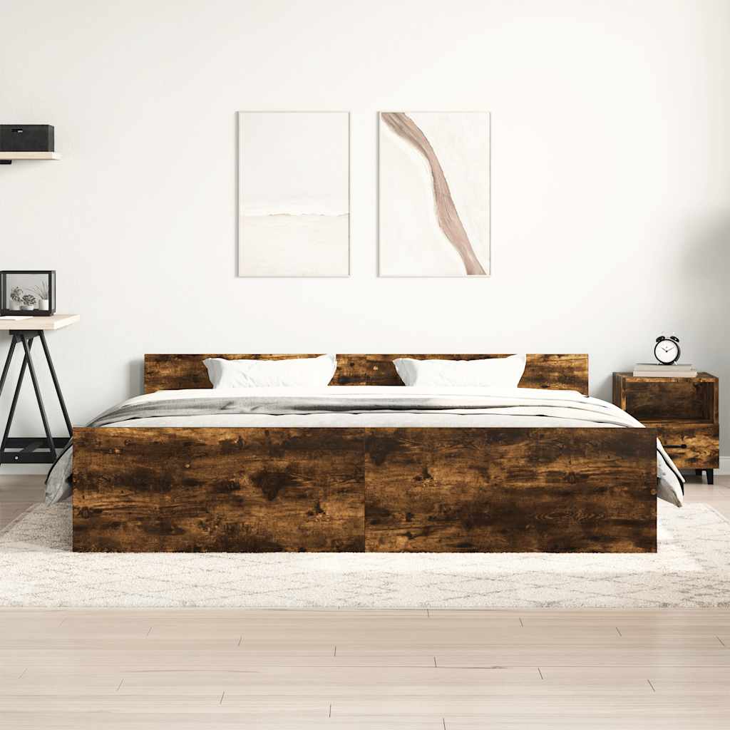 füstös tölgy színű ágykeret fej- és lábtámlával 180 x 200 cm