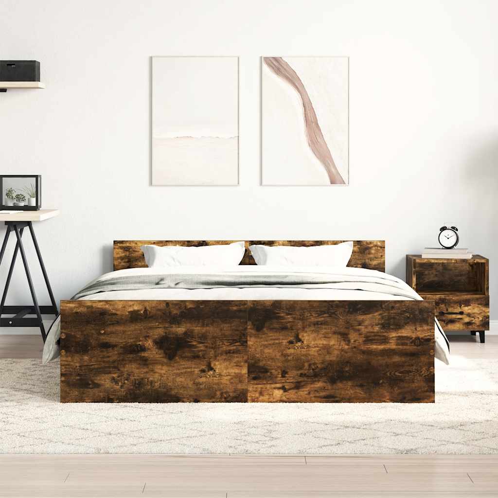 füstös tölgy színű ágykeret fej- és lábtámlával 140 x 190 cm
