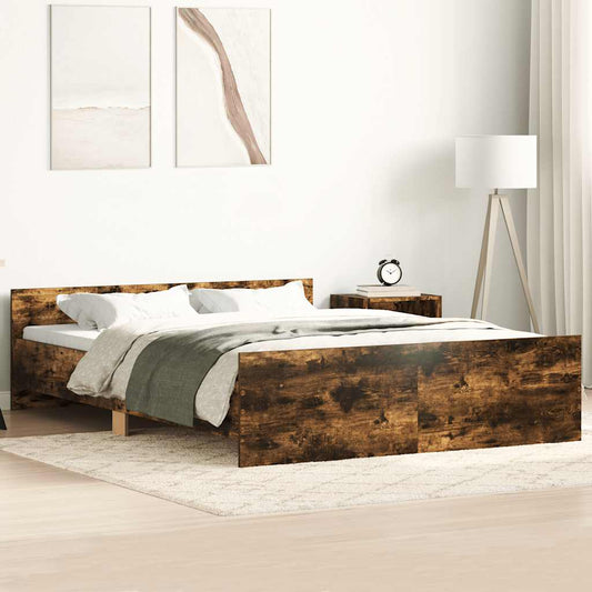 füstös tölgy színű ágykeret fej- és lábtámlával 140 x 190 cm