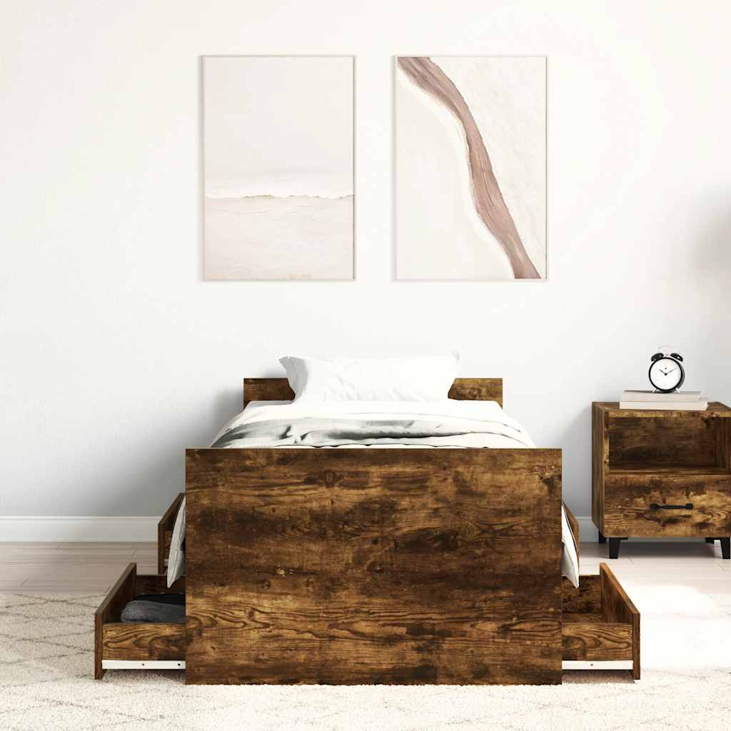füstös tölgy színű ágykeret fej- és lábtámlával 100 x 200 cm