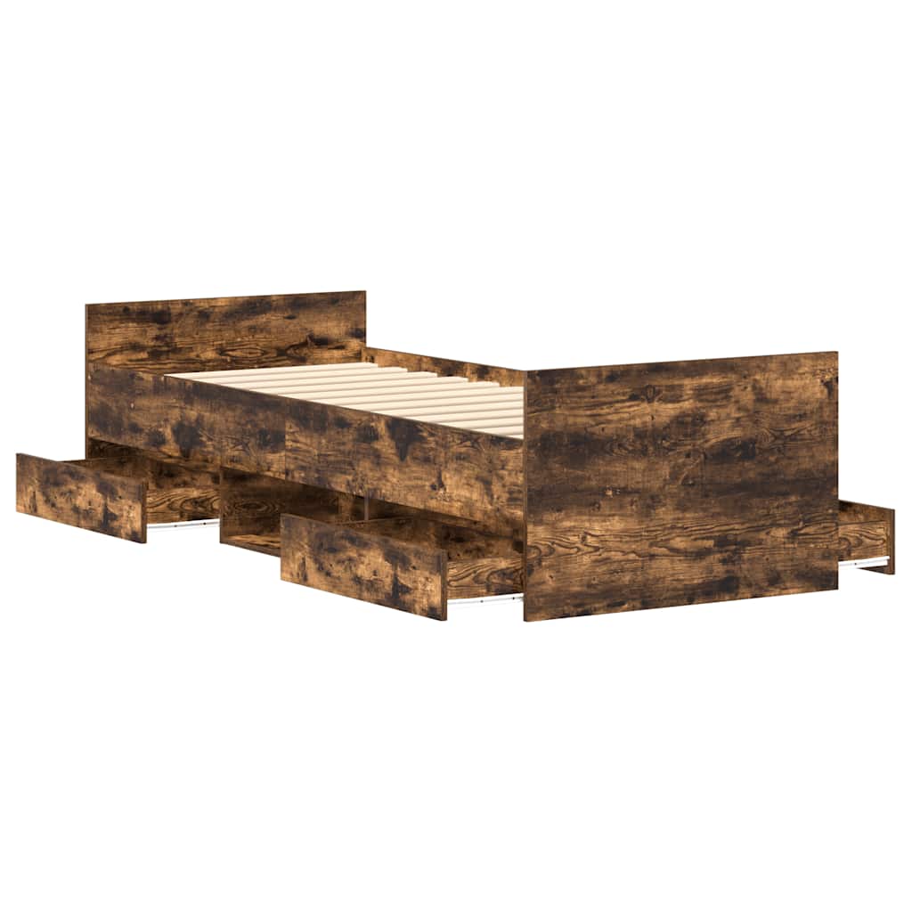 füstös tölgy színű ágykeret fej- és lábtámlával 100 x 200 cm
