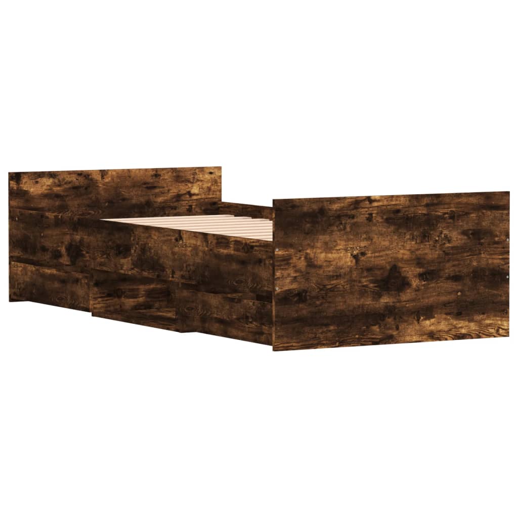 füstös tölgy színű ágykeret fej- és lábtámlával 100 x 200 cm