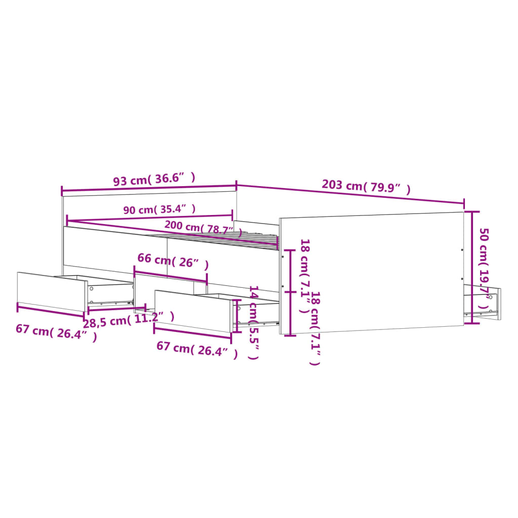 fekete ágykeret fej- és lábtámlával 90 x 200 cm