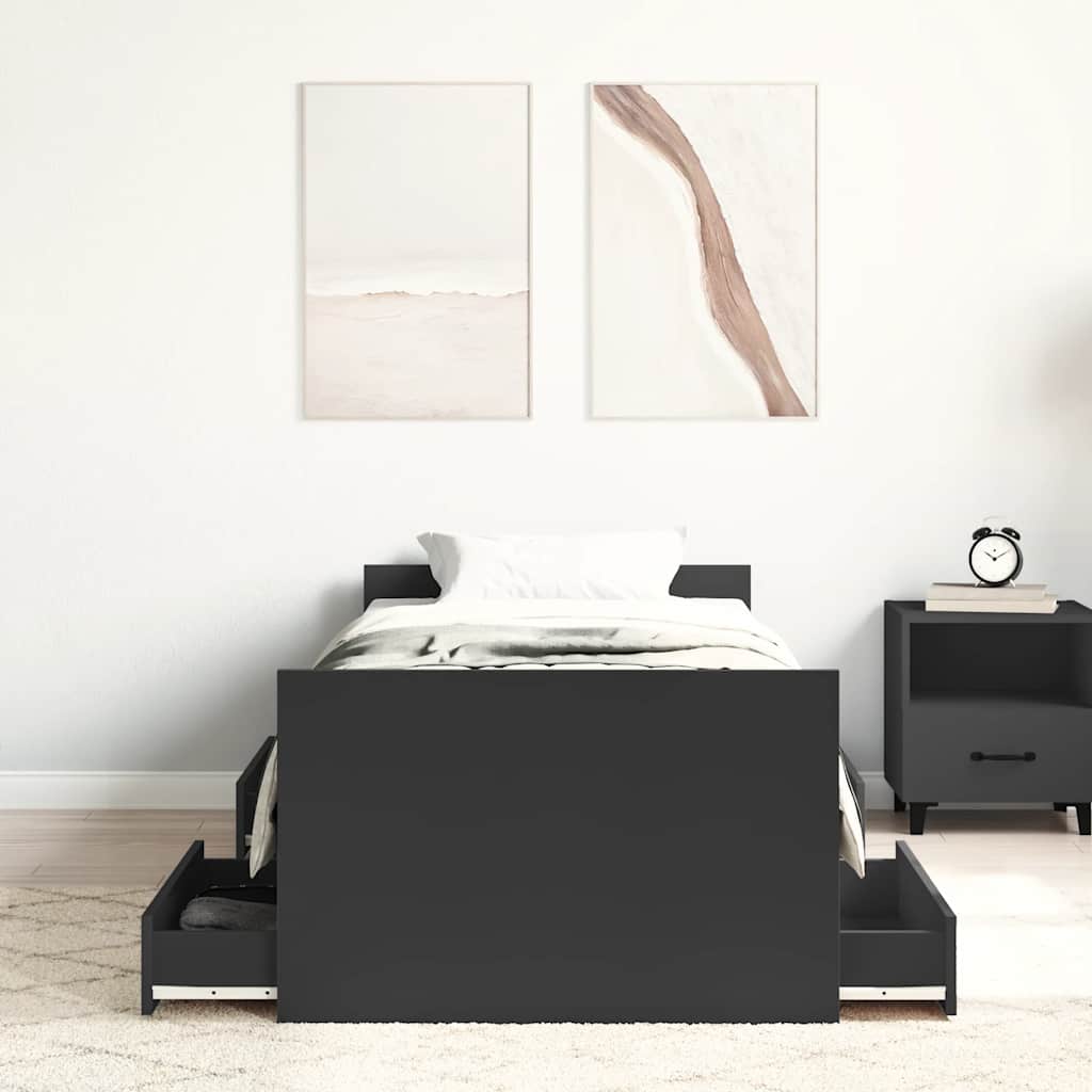 fekete ágykeret fej- és lábtámlával 90 x 190 cm