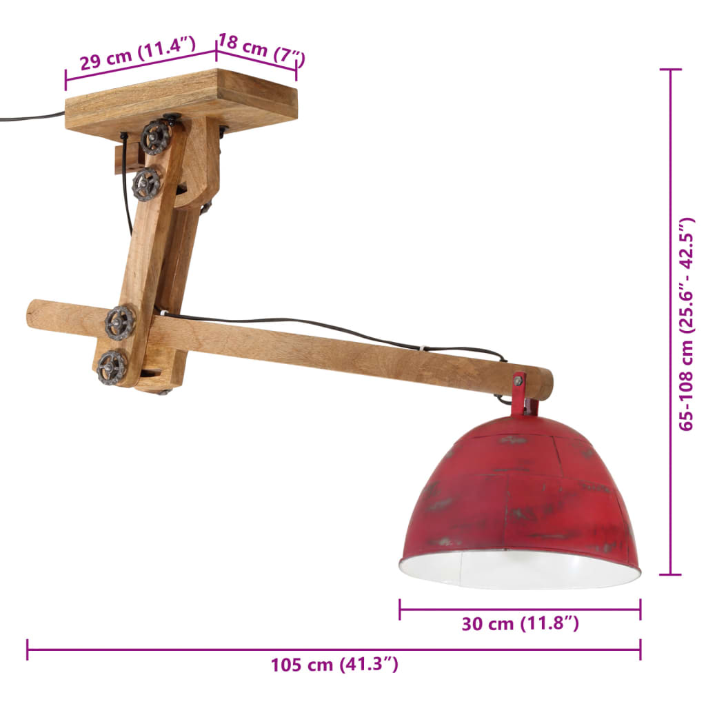kopott piros mennyezeti lámpa 25 W 105x30x65-108 cm E27