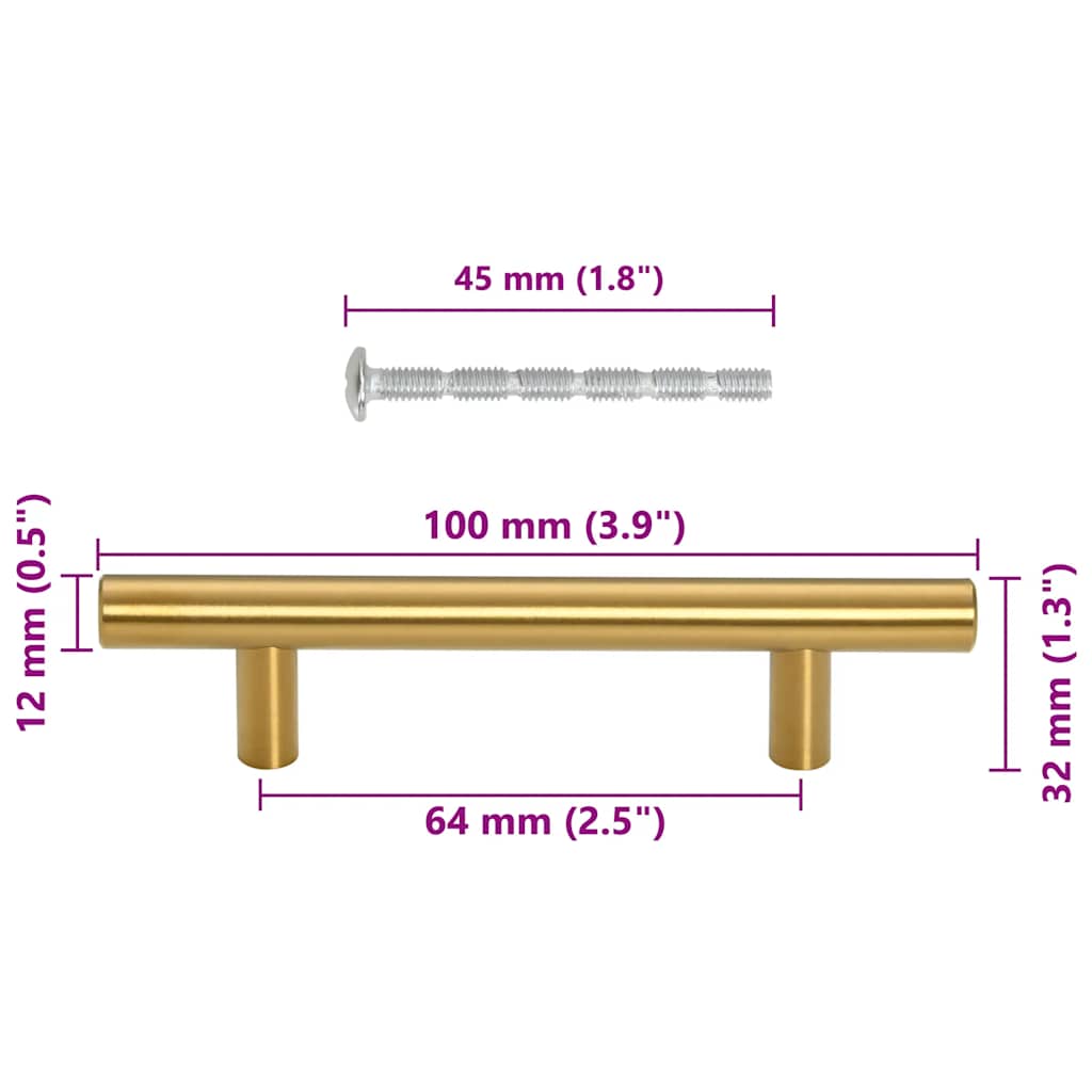 10 db aranyszínű rozsdamentes acél szekrényfogantyú 64 mm