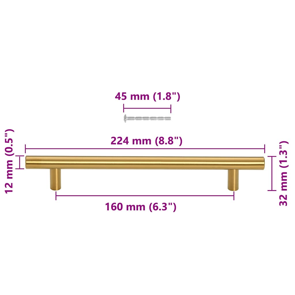 10 db aranyszínű rozsdamentes acél szekrényfogantyú 160 mm