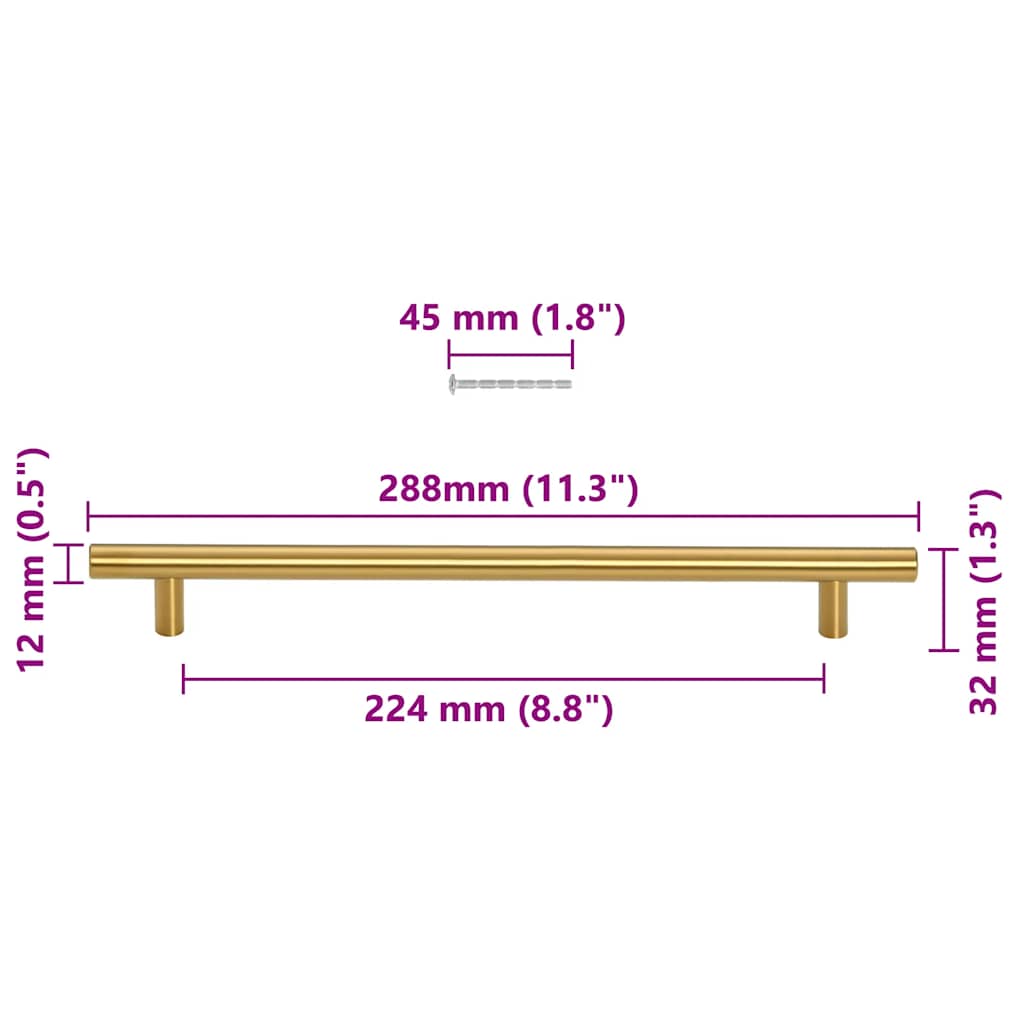 5 db aranyszínű rozsdamentes acél szekrényfogantyú 224 mm
