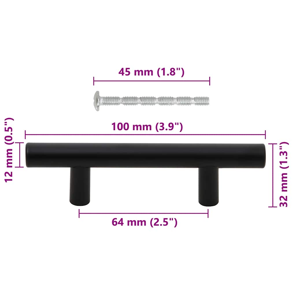 10 db fekete rozsdamentes acél szekrényfogantyú 64 mm