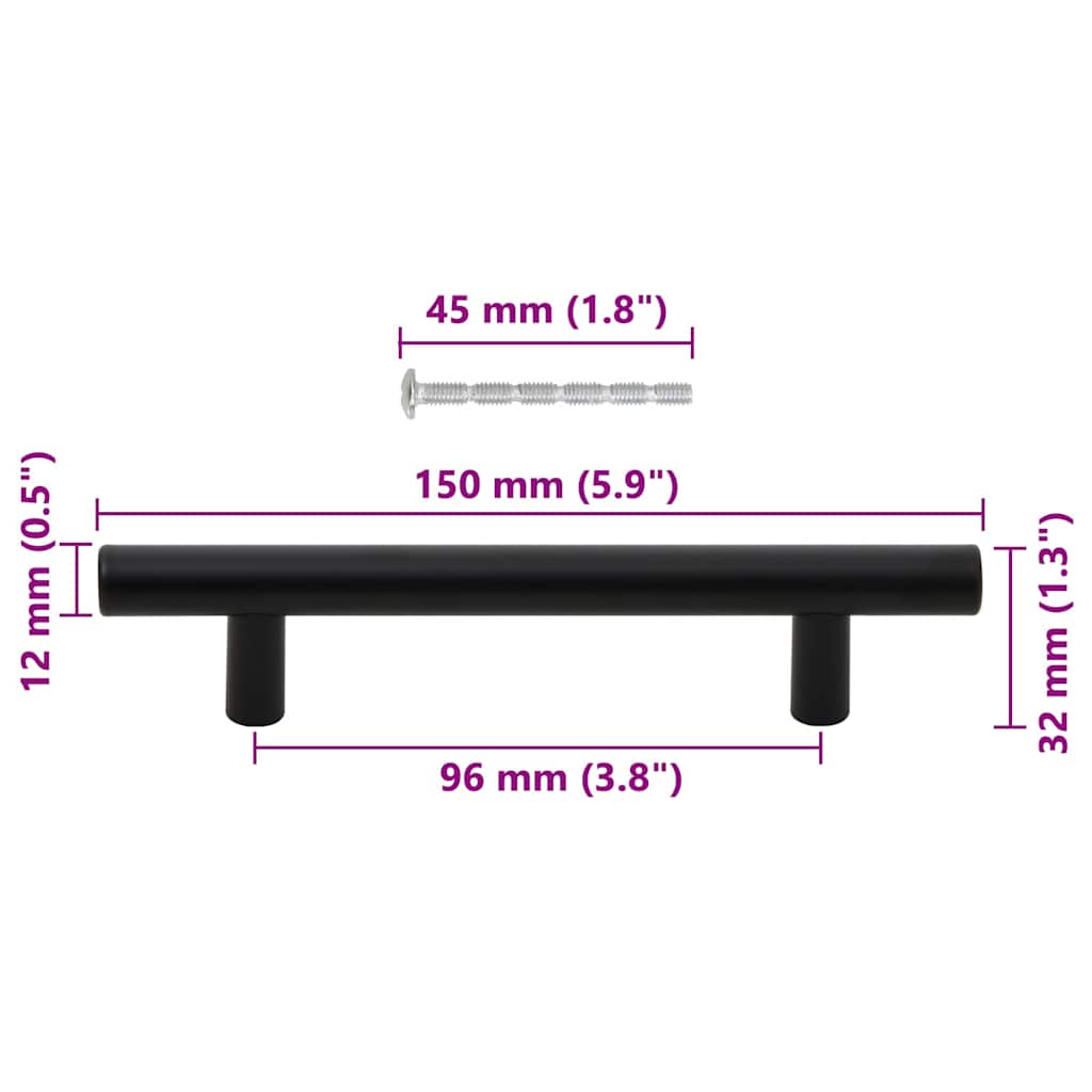 10 db fekete rozsdamentes acél szekrényfogantyú 96 mm