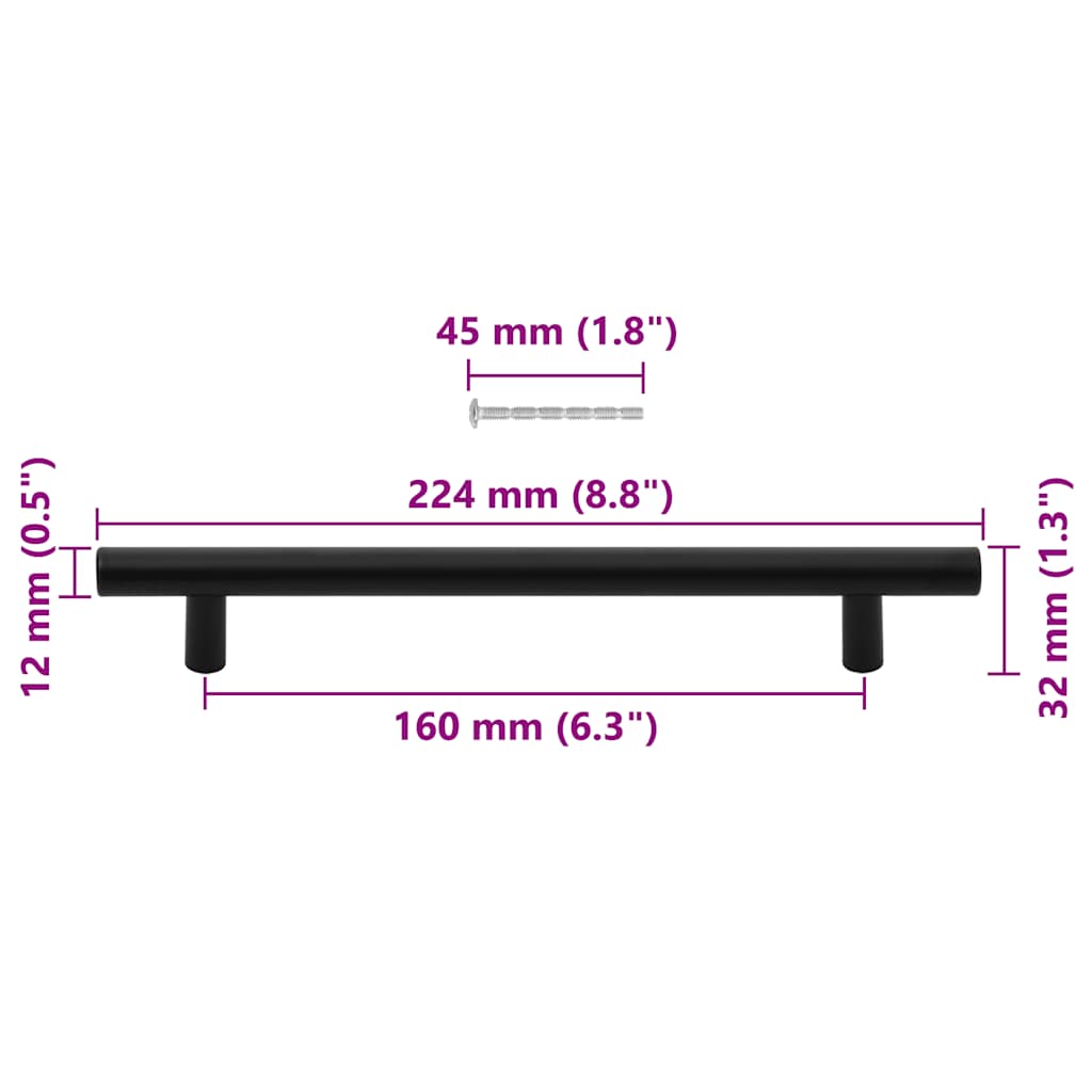 10 db fekete rozsdamentes acél szekrényfogantyú 160 mm