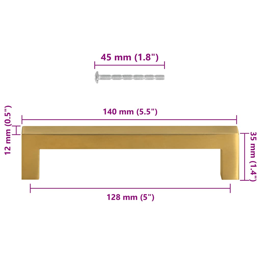 10 db aranyszínű rozsdamentes acél szekrényfogantyú 128 mm