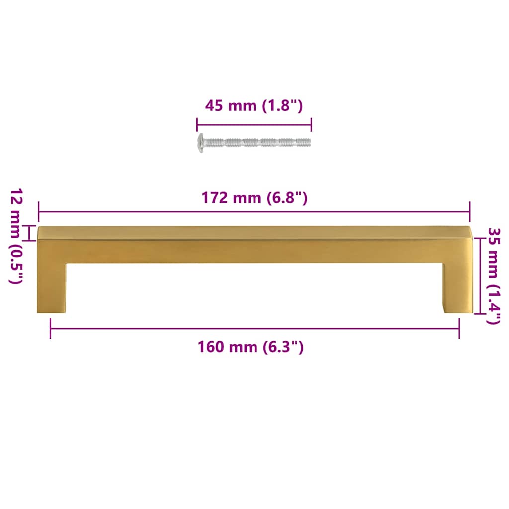 10 db aranyszínű rozsdamentes acél szekrényfogantyú 160 mm