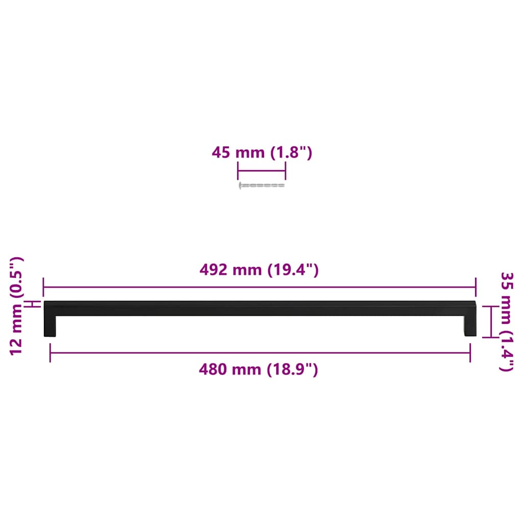 5 db fekete rozsdamentes acél szekrényfogantyú 480 mm