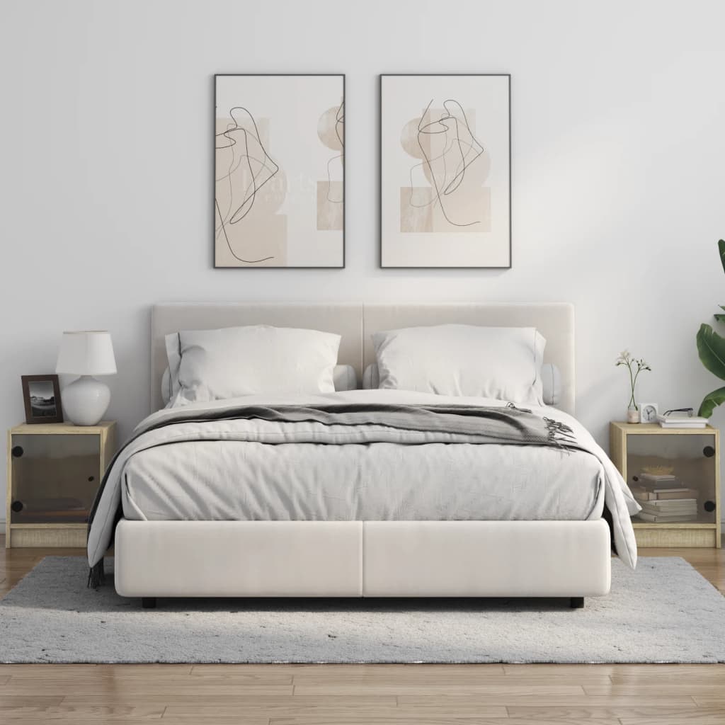 2 db sonoma tölgy színű éjjeliszekrény üvegajtókkal 35x37x42 cm