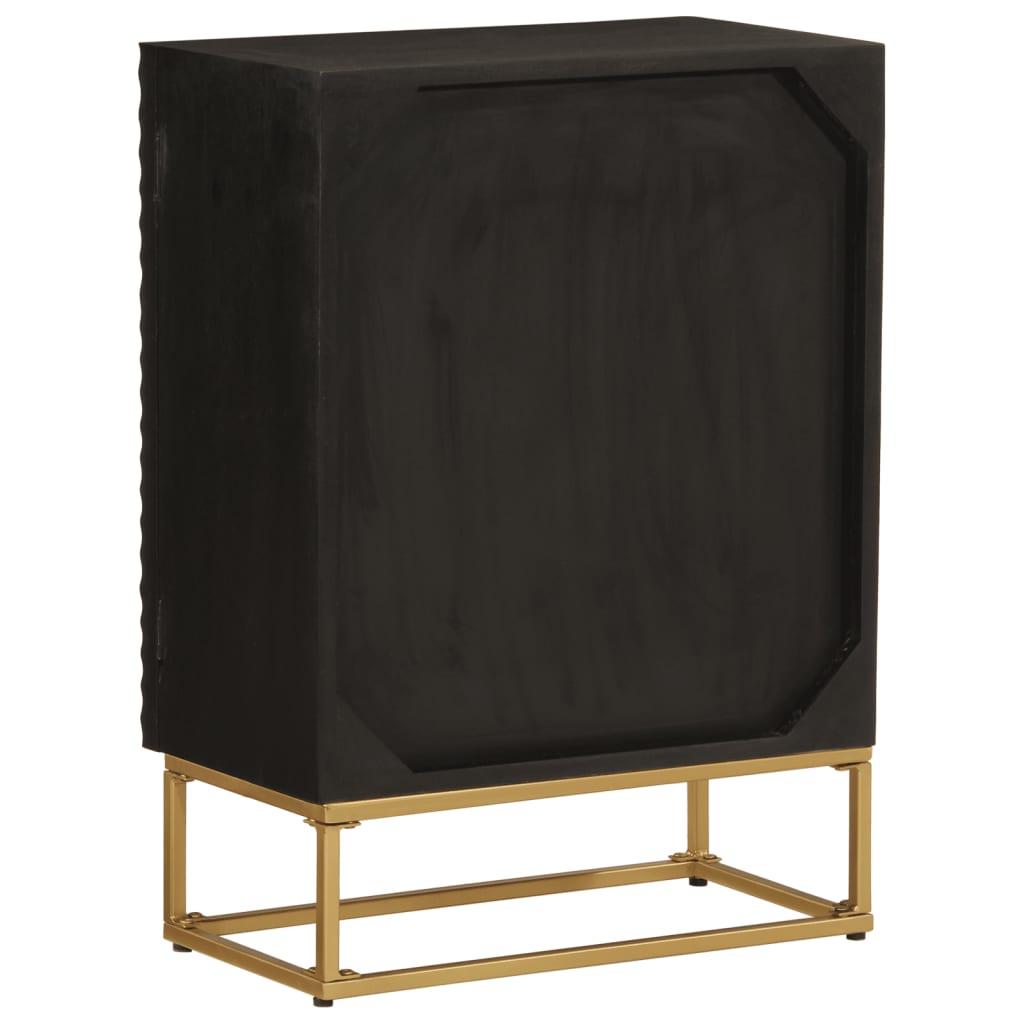 fekete tömör mangófa és vas tálalószekrény 55 x 30 x 76 cm