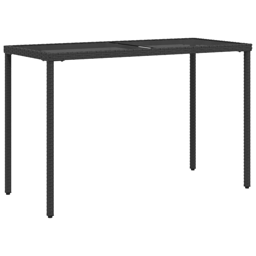 fekete polyrattan üveglapos kerti asztal 115x54x74 cm