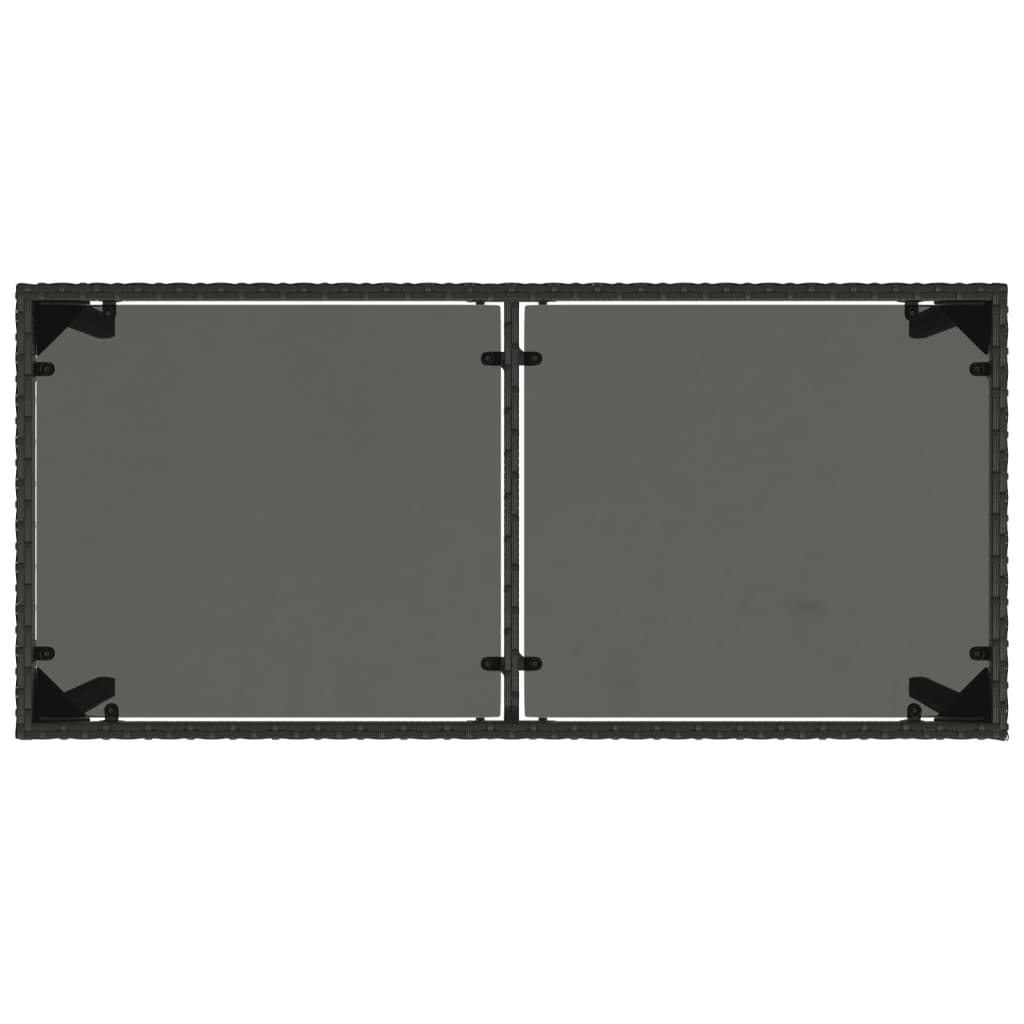 fekete polyrattan üveglapos kerti asztal 115x54x74 cm