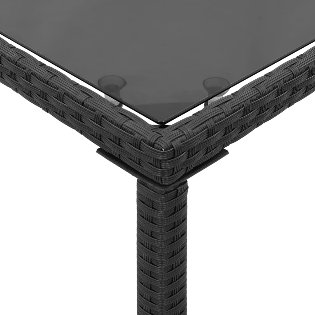 fekete polyrattan üveglapos kerti asztal 115x54x74 cm
