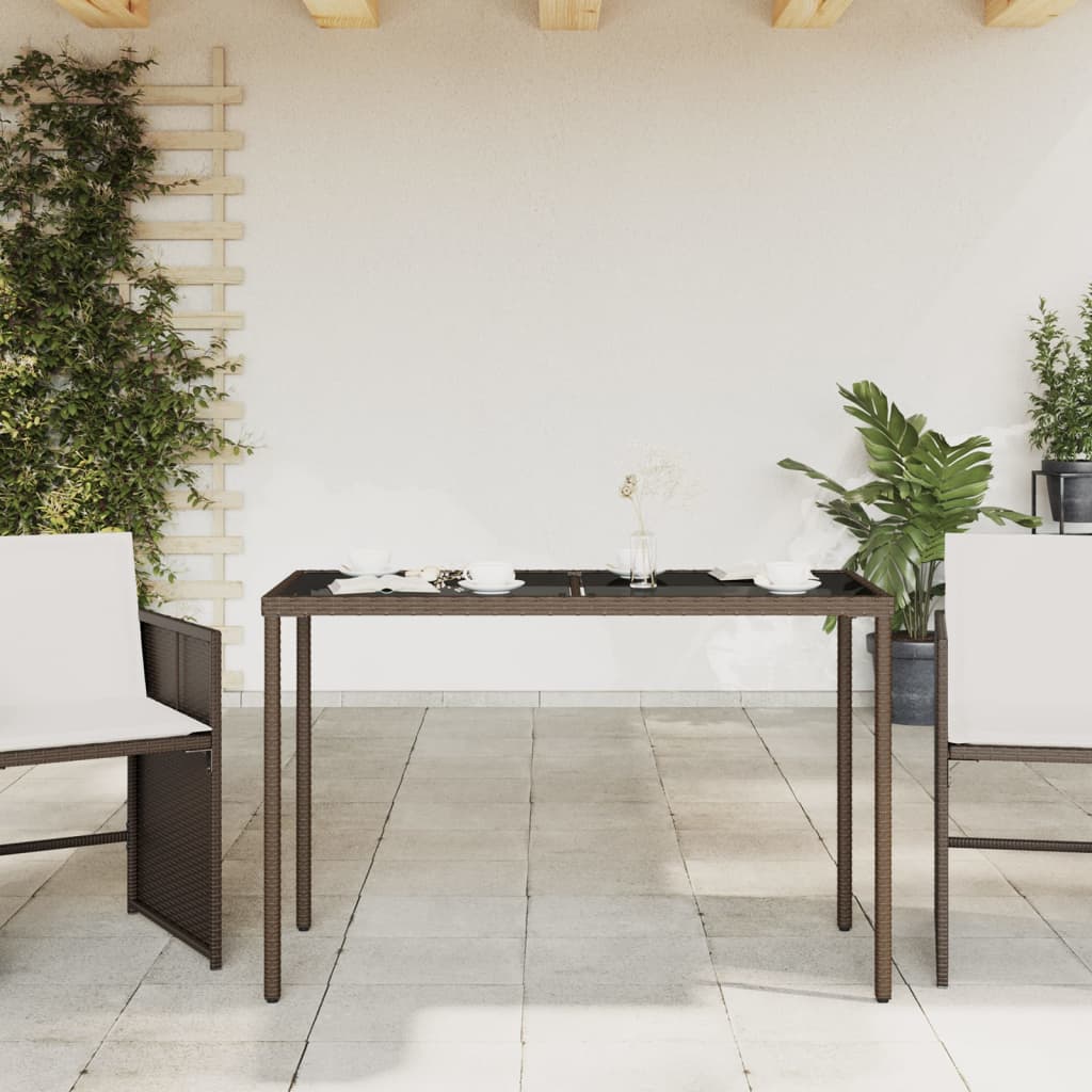 barna polyrattan üveglapos kerti asztal 115x54x74 cm