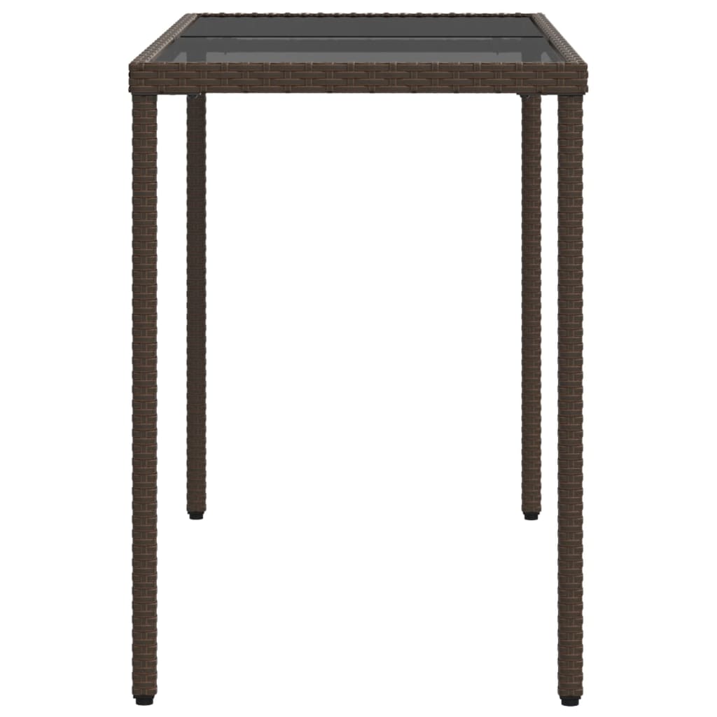 barna polyrattan üveglapos kerti asztal 115x54x74 cm