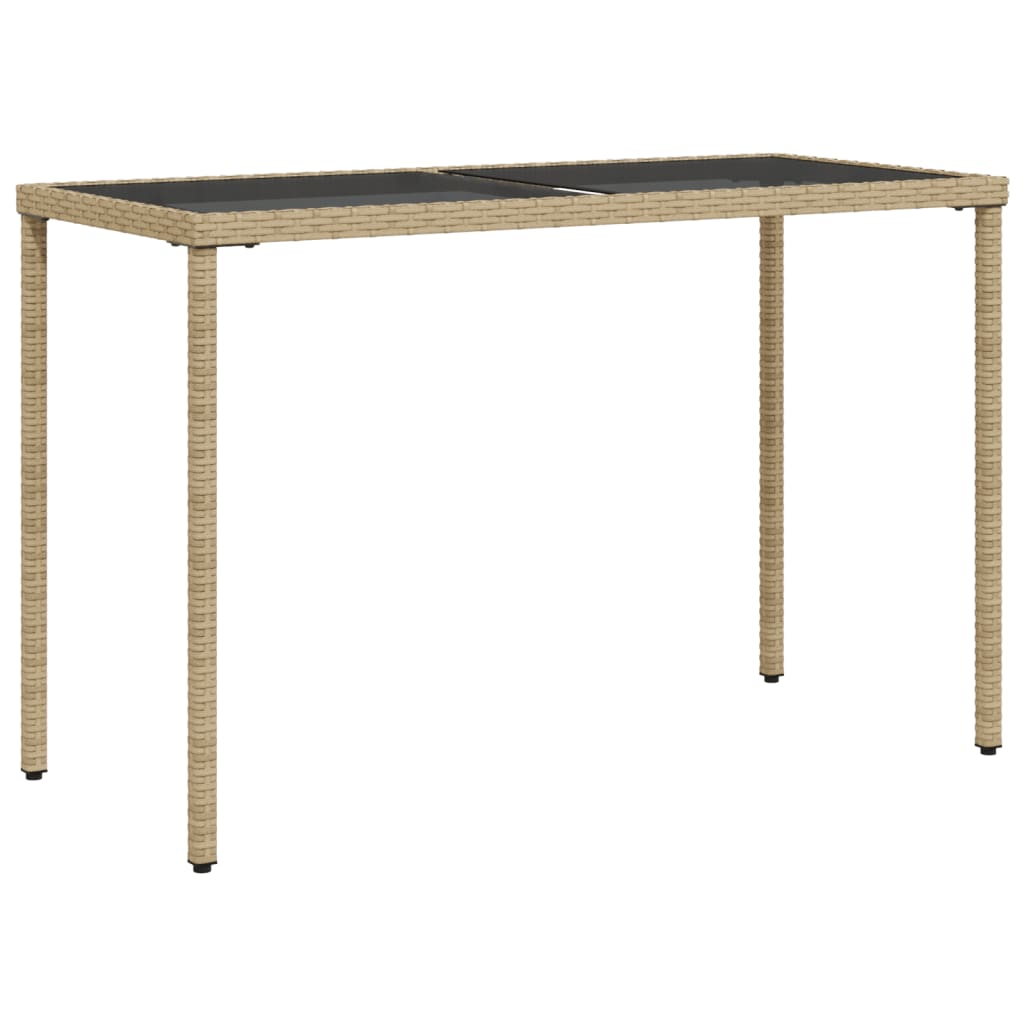 bézs polyrattan üveglapos kerti asztal 115x54x74 cm