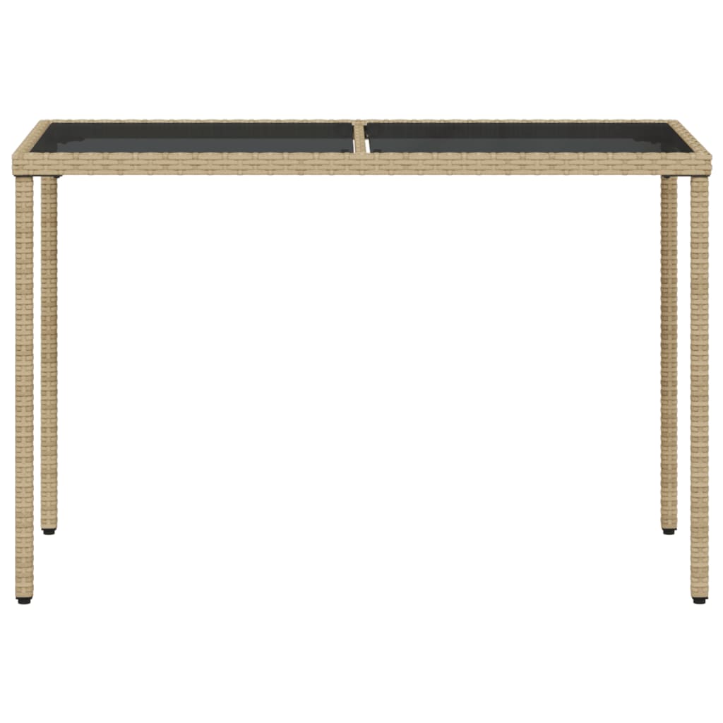 bézs polyrattan üveglapos kerti asztal 115x54x74 cm