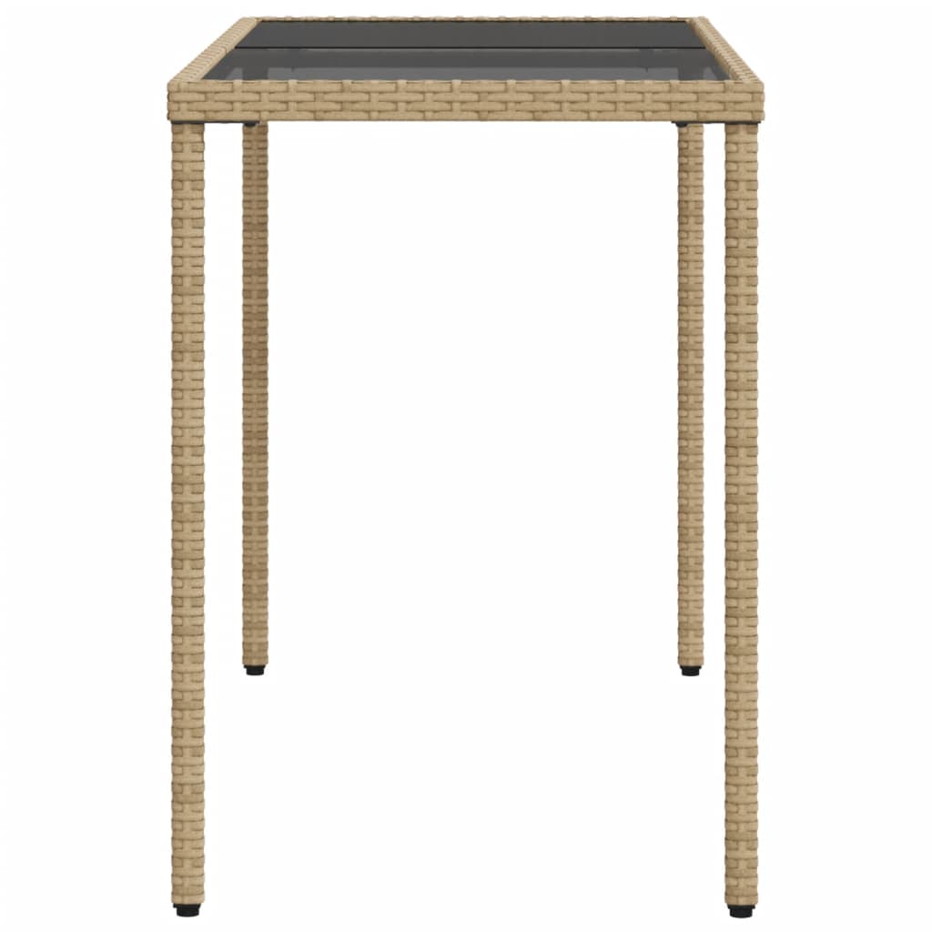 bézs polyrattan üveglapos kerti asztal 115x54x74 cm