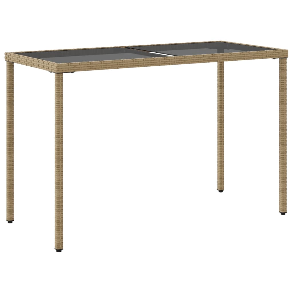 bézs polyrattan üveglapos kerti asztal 115x54x74 cm