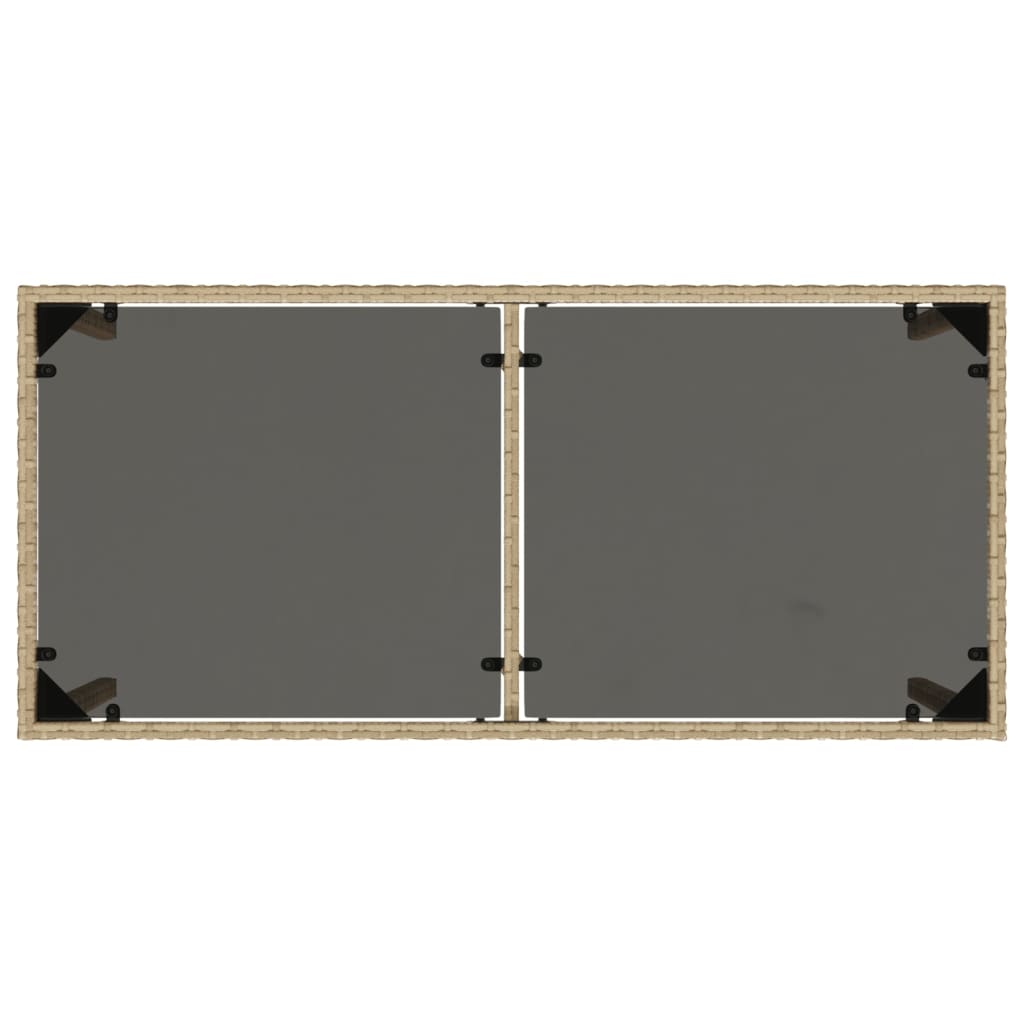 bézs polyrattan üveglapos kerti asztal 115x54x74 cm