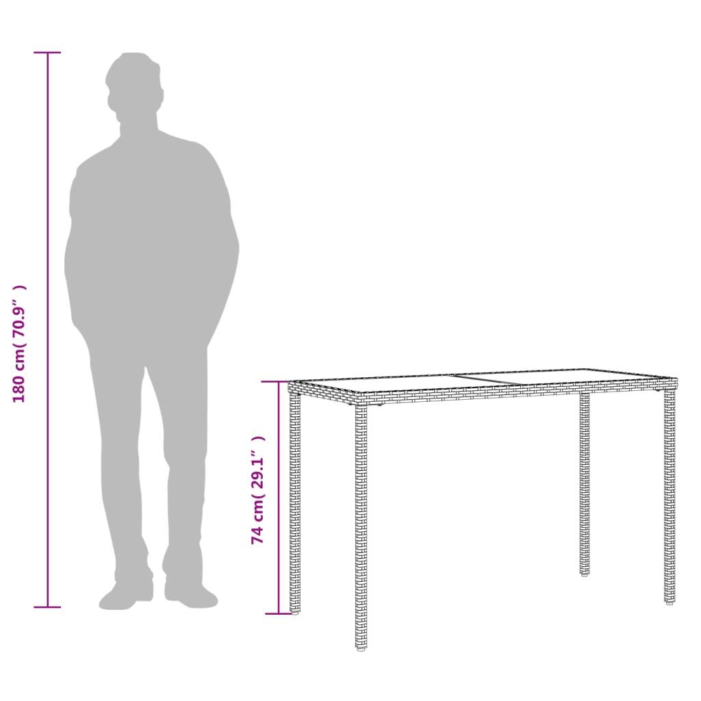 bézs polyrattan üveglapos kerti asztal 115x54x74 cm