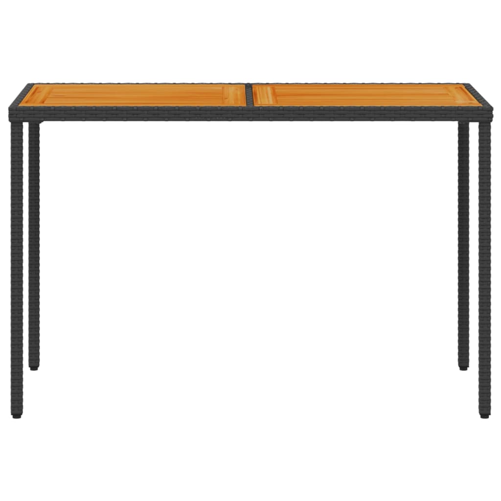 fekete polyrattan akácfa lapos kerti asztal 115x54x74 cm