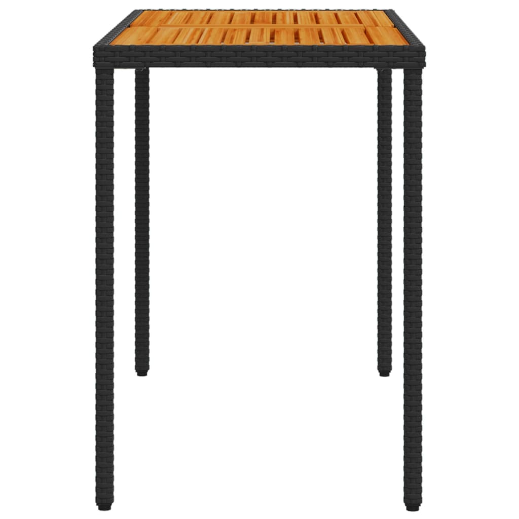 fekete polyrattan akácfa lapos kerti asztal 115x54x74 cm