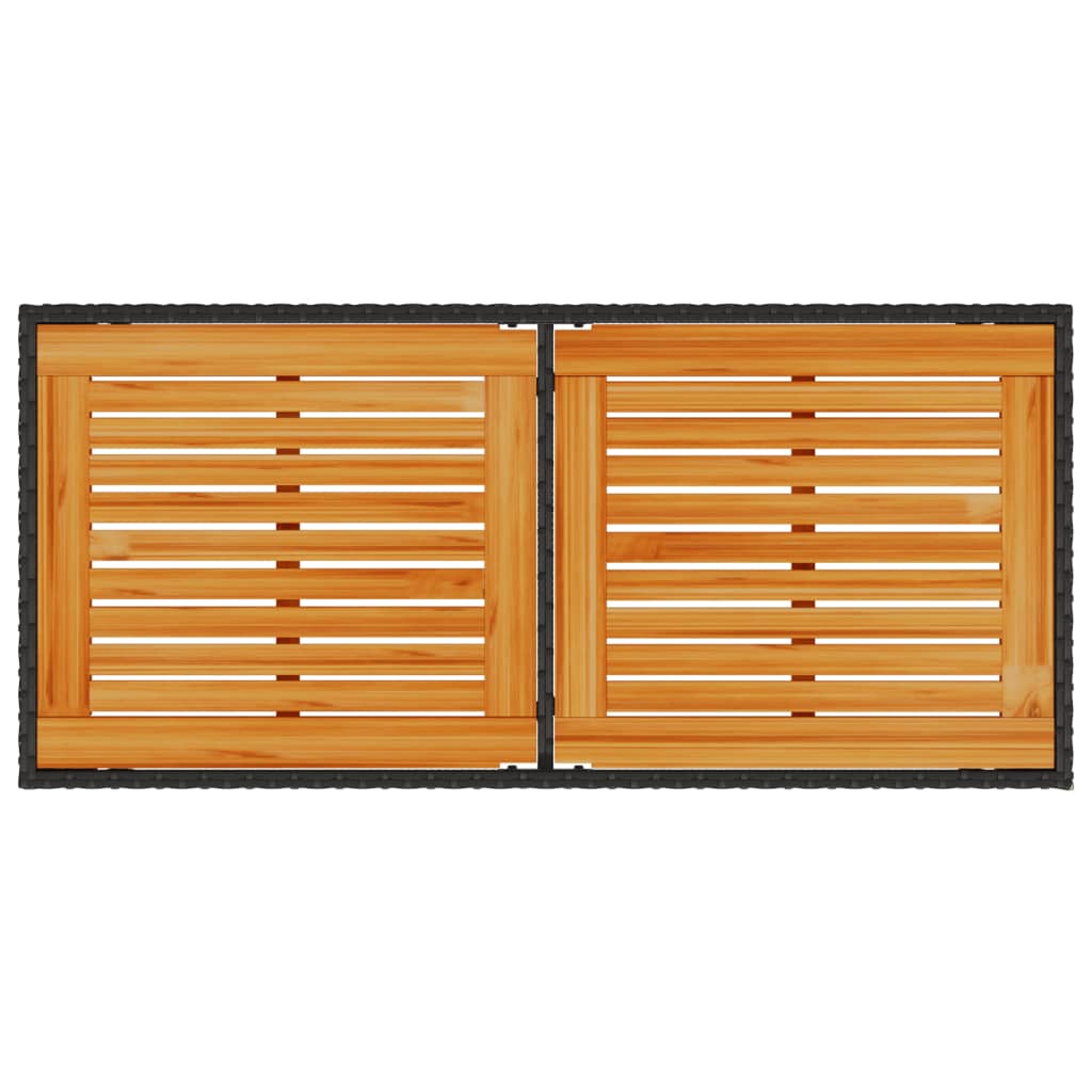 fekete polyrattan akácfa lapos kerti asztal 115x54x74 cm