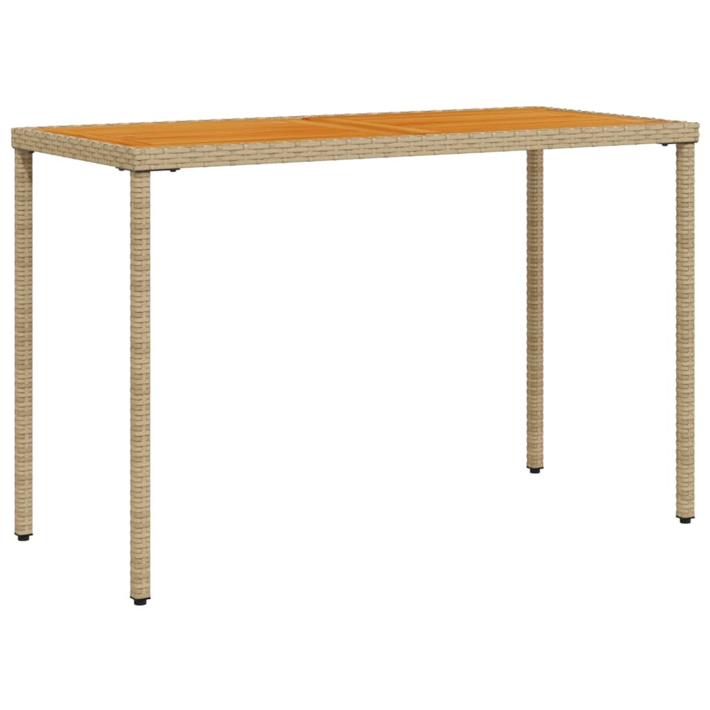bézs polyrattan akácfa lapos kerti asztal 115x54x74 cm