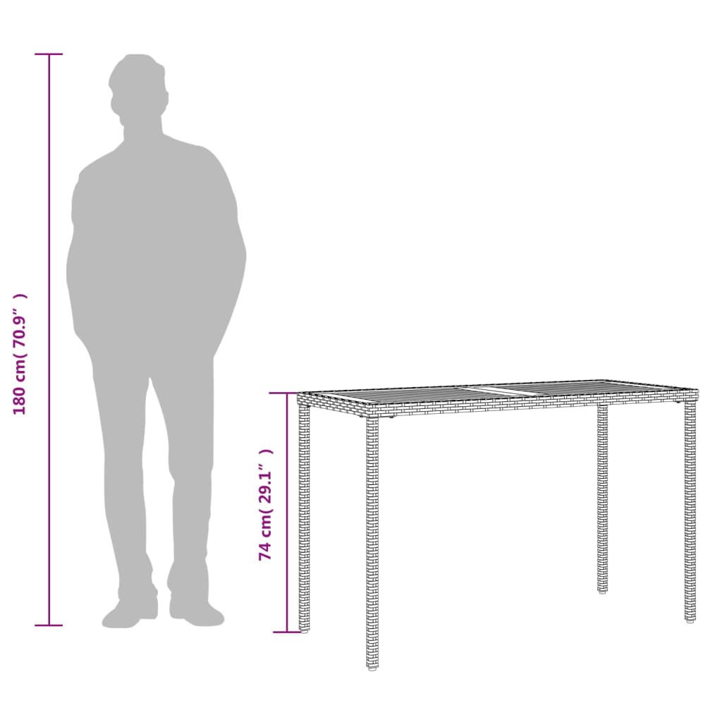 bézs polyrattan akácfa lapos kerti asztal 115x54x74 cm