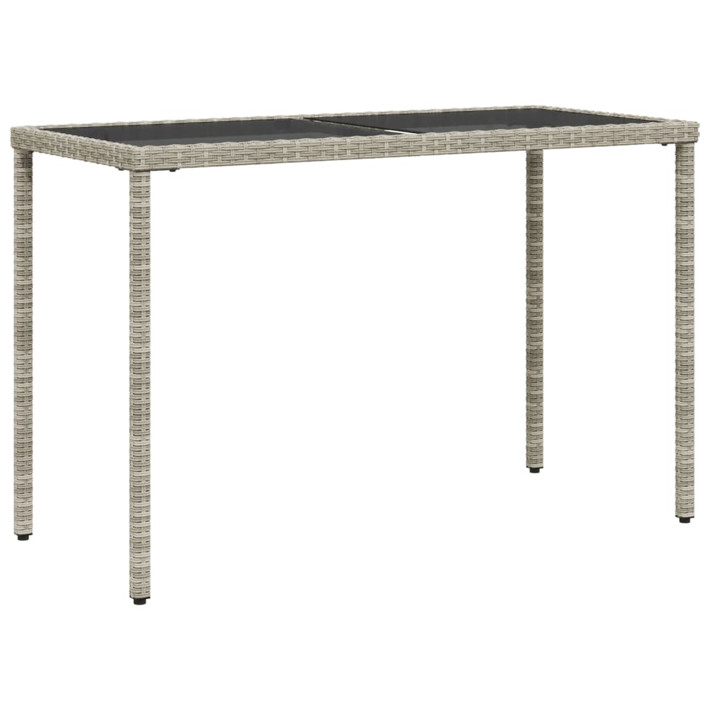 szürke polyrattan üveglapos kerti asztal 115x54x74 cm