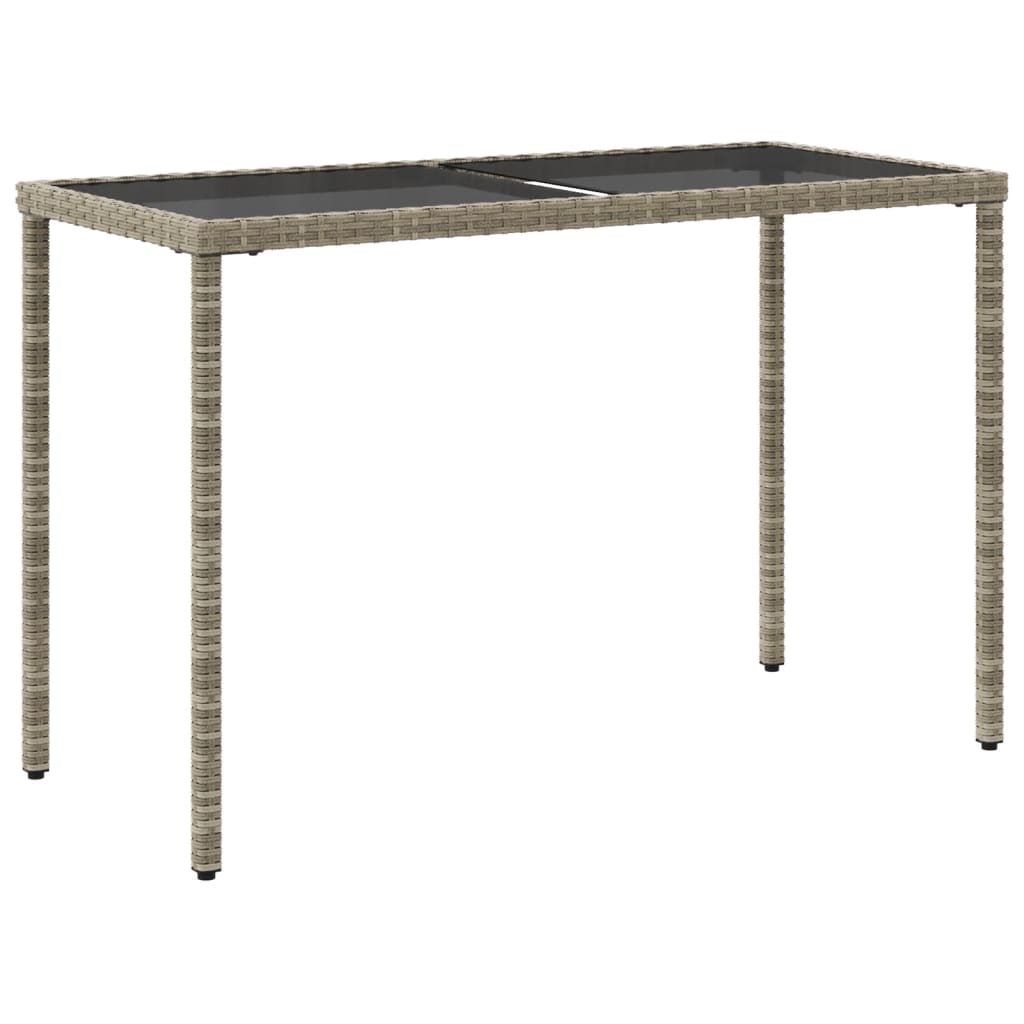 szürke polyrattan üveglapos kerti asztal 115x54x74 cm