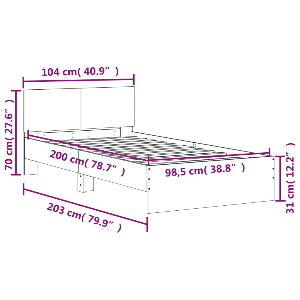 fekete szerelt fa ágykeret fejtámlával 100 x 200 cm