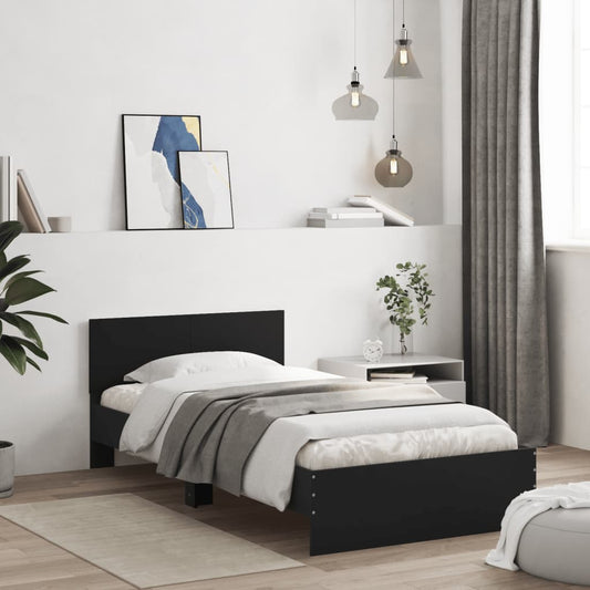 fekete szerelt fa ágykeret fejtámlával 100 x 200 cm