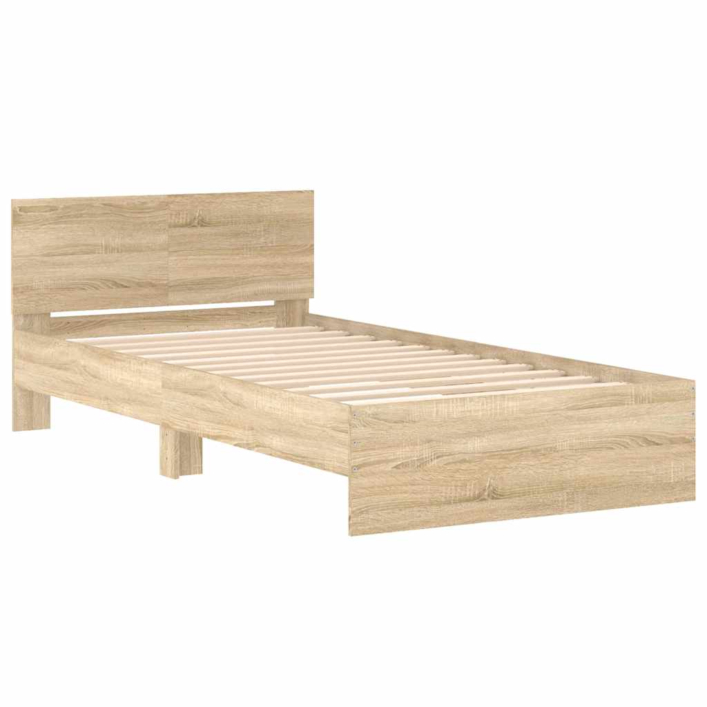 sonoma tölgy színű fejtámlás ágykeret matrac nélkül 100x200 cm