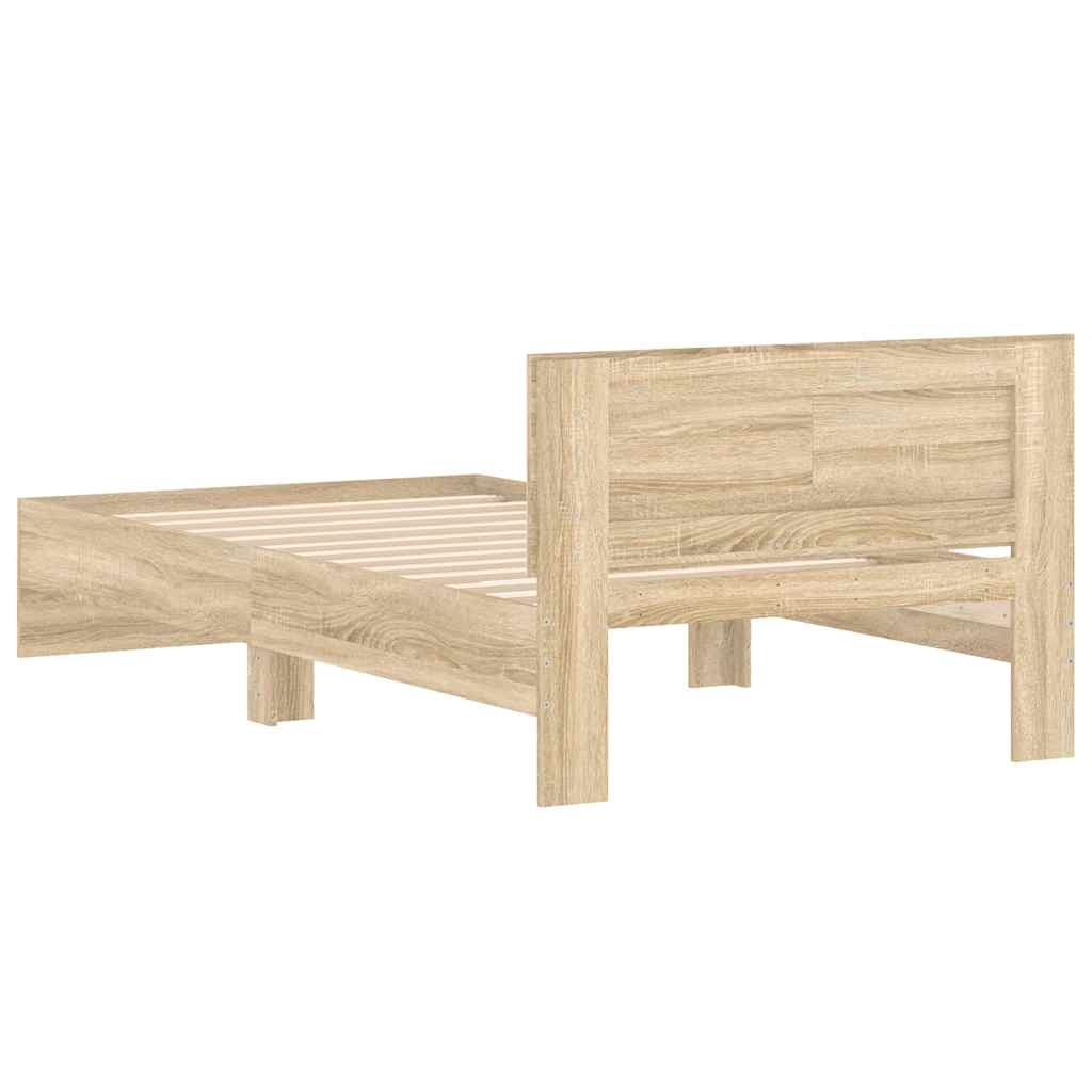sonoma tölgy színű fejtámlás ágykeret matrac nélkül 100x200 cm
