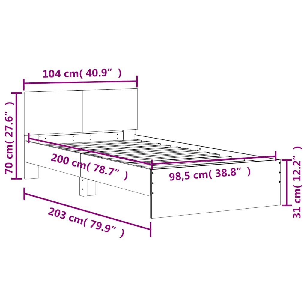 sonoma tölgy színű fejtámlás ágykeret matrac nélkül 100x200 cm