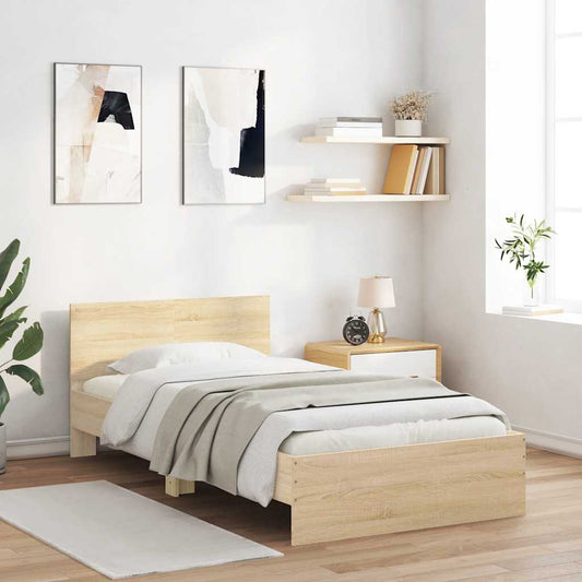 sonoma tölgy színű fejtámlás ágykeret matrac nélkül 100x200 cm
