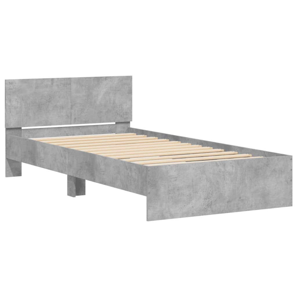 betonszürke szerelt fa ágykeret fejtámlával 100x200 cm