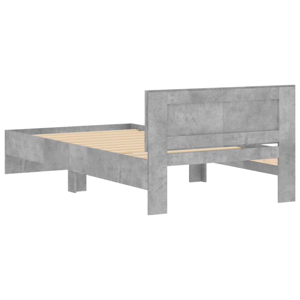betonszürke szerelt fa ágykeret fejtámlával 100x200 cm
