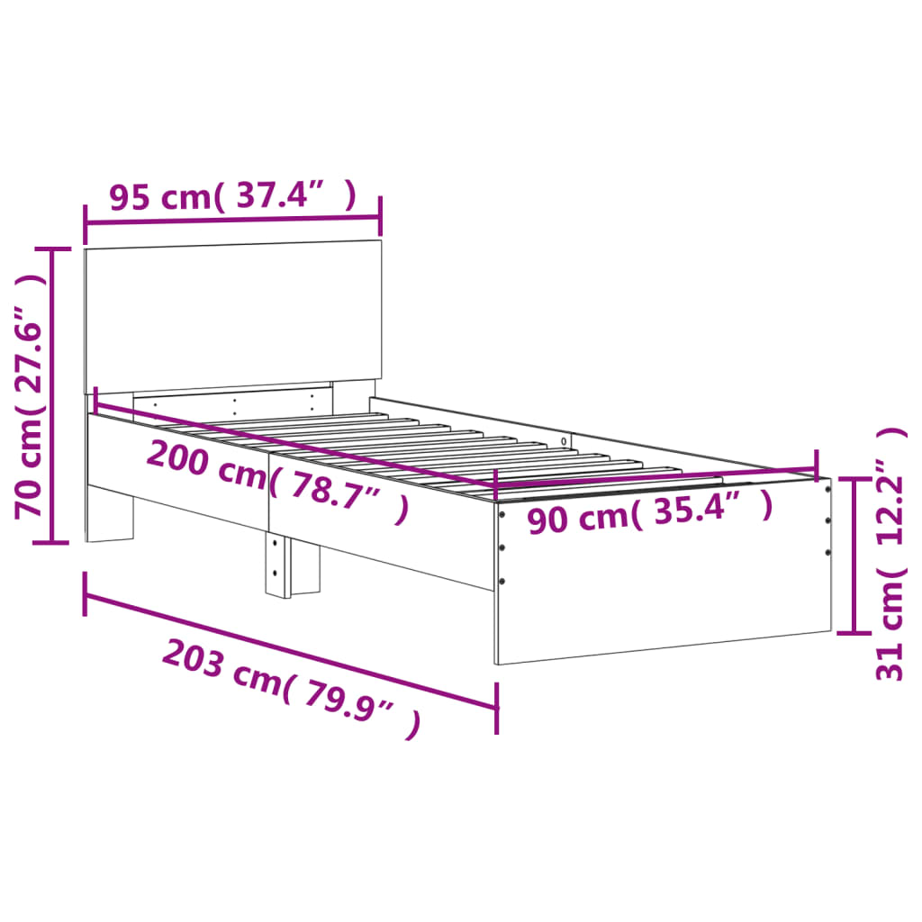 fekete szerelt fa ágykeret fejtámlával 90 x 200 cm