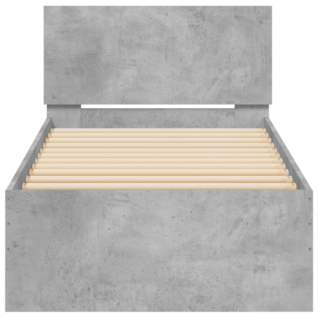 betonszürke szerelt fa ágykeret fejtámlával 90 x 200 cm